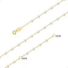 Colar Ouro 18k 750 Veneziana Com 43 Pérolas 3mm 45cm Cor Ouro Amarelo Foto mini  2