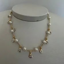 Colar Perola Com Zirc么nia, Cor Dourado Foto mini 4