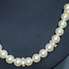 Colar Perola Grande Zirconia Noiva Festa Madrinha Mãe Cor Dourado Foto mini  2
