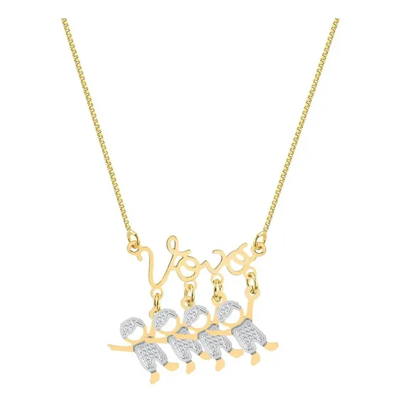 Colar Personalizado Vov贸 Com 4 Netos Banhado Em Ouro 18k Cor Dourado Foto 1