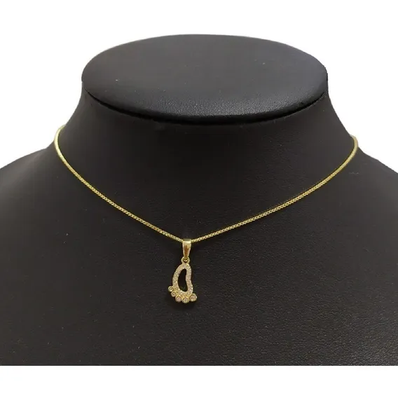 Colar Pezinho Gestante Pedra Zirconia F. Ouro 18k Semijoia Cor Dourado Foto 1
