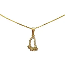 Colar Pezinho Gestante Pedra Zirconia F. Ouro 18k Semijoia Cor Dourado Foto mini  2