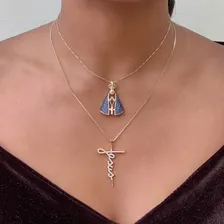 Colar Pingente Cruz Jesus Semijoia Zirc么nia Folheada A Ouro Foto mini 4