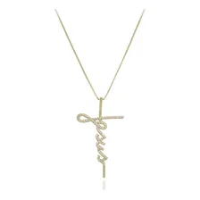 Colar Pingente Cruz Jesus Semijoia Zirc么nia Folheada A Ouro Foto mini 1