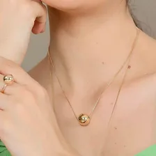 Colar Pingente Esfera Bola Grande Semijoia Banho Ouro 18k Cor Dourado Foto mini  2