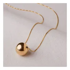 Colar Pingente Esfera Bola Grande Semijoia Banho Ouro 18k Cor Dourado Foto mini 4