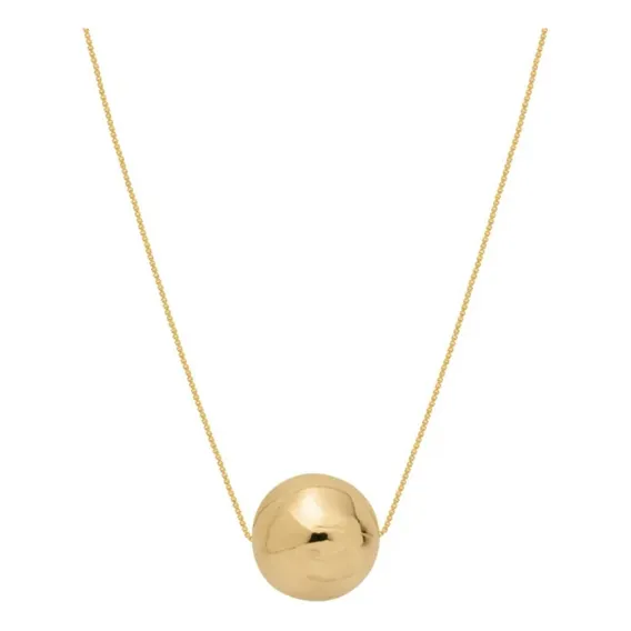 Colar Pingente Esfera Bola Grande Semijoia Banho Ouro 18k Cor Dourado Foto 1