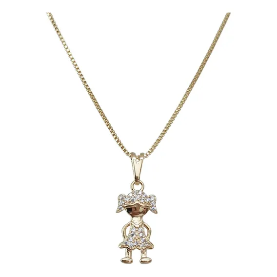 Colar Pingente Filha Menina Com Zirconias Banhado Ouro 18k Foto 1