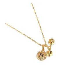 Colar Pingente Fitness Halteres Academia Folheado Ouro 18k Cor Dourado Foto  mini 1