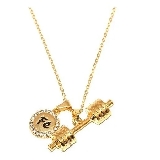 Colar Pingente Halteres Academia Fitness Folheado Ouro 18k Cor Dourado Foto 1