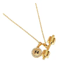 Colar Pingente Halteres Academia Fitness Folheado Ouro 18k Cor Dourado Foto mini 2