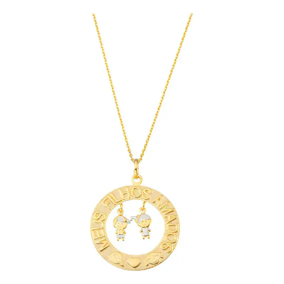 Colar Pingente Mandala Menino E Menina Banhado À Ouro 18k Foto 1