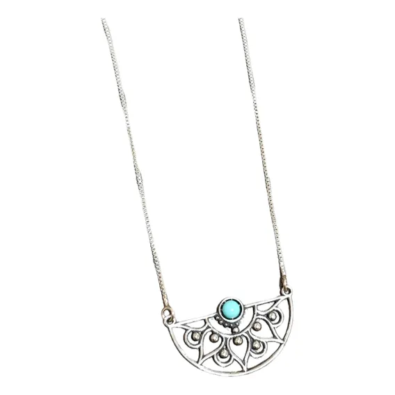 Colar Prata 925 Resina Turquesa Lotus Cor Azul-celeste Foto 1