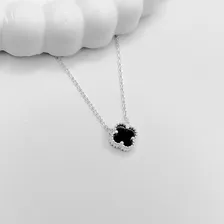 Colar Prata 925 Trevo Pedra Ônix Inspiração Van Cleef Foto mini 2