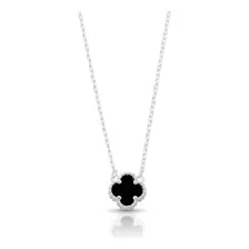 Colar Prata 925 Trevo Pedra Ônix Inspiração Van Cleef Foto mini 1