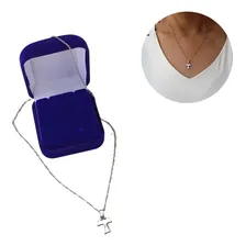 Colar Prateado Com Medalha Tau Franciscano Mini Em Prata Cor Azul Foto mini 2