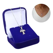 Colar Prateado Com Medalha Tau Franciscano Mini Em Prata Cor Azul Foto mini 1