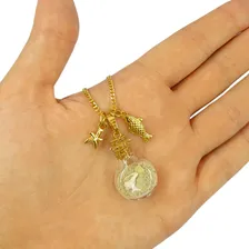 Colar Proteção Iemanjá Vidrinho Mar Areia Conchas Naturais Cor Dourado Foto mini 2