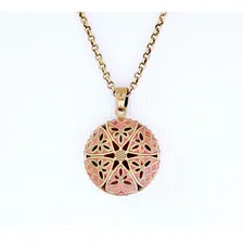 Colar Relicário Esmaltado Pequeno Ouro Velho Rosa Foto mini 4