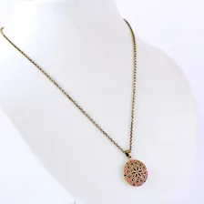Colar Relicário Esmaltado Pequeno Ouro Velho Rosa Foto mini 3