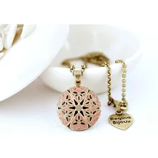 Colar Relicário Esmaltado Pequeno Ouro Velho Rosa Foto mini 2