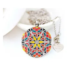 Colar Relicário Esmaltado Prateado Multicolor Para Foto Foto mini 2