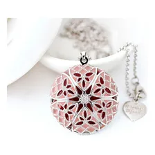 Colar Relicário Esmaltado Prateado Rosa Para Foto Foto mini 1