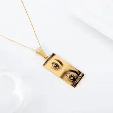 Colar Retangular Banho Ouro 18k Personalizado Olhar Especial Foto mini  3