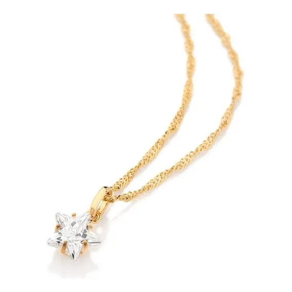 Colar Rommanel Banhado Ouro 18k Solit谩rio Estrela Zirc么nia Foto 1