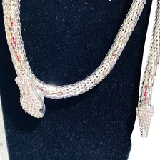 Colar Serpente E Pulseira Cobra Prateado Com Strass Lindo Foto mini  2