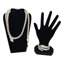 Colar Serpente E Pulseira Cobra Prateado Com Strass Lindo Foto  mini 1