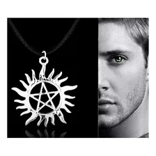 Colar Sol Pentagrama Supernatural Serie Prateado Couro Foto mini 1