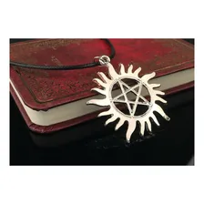 Colar Sol Pentagrama Supernatural Serie Prateado Couro Foto mini 3