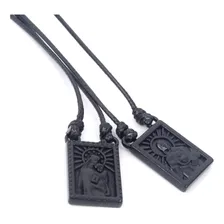 Colar Terço Escapulário Masculino Jesus Nossa Senhora Preto Foto mini 3