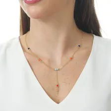 Colar Terço Resinas Coloridas Banhado Ouro 18k Presente Foto mini 4