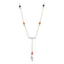 Colar Terço Resinas Coloridas Banhado Ouro 18k Presente Foto mini 1