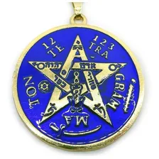 Colar Tetragramaton Pentagrama Esotérico Dourado 4cm Foto  mini 1