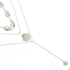 Colar Triplo Choker Búzio Pingente Concha Folheado Prata. Cor Prateado Foto  mini 1