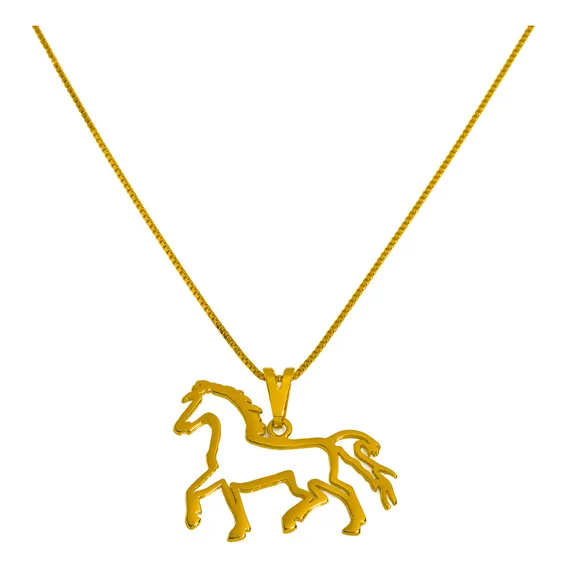 Colar Veneziana 45cm Com Pingente Cavalo Ouro 18k Foto 1
