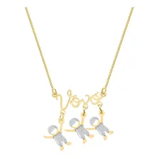 Colar Vov贸 Com Tr锚s Netos Banhado Em Ouro 18k Cor Dourado Foto mini 1