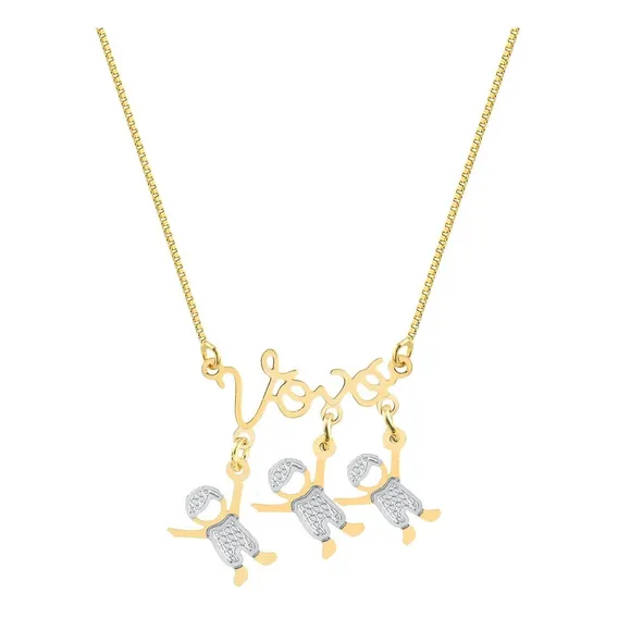 Colar Vov贸 Com Tr锚s Netos Banhado Em Ouro 18k Cor Dourado Foto 1