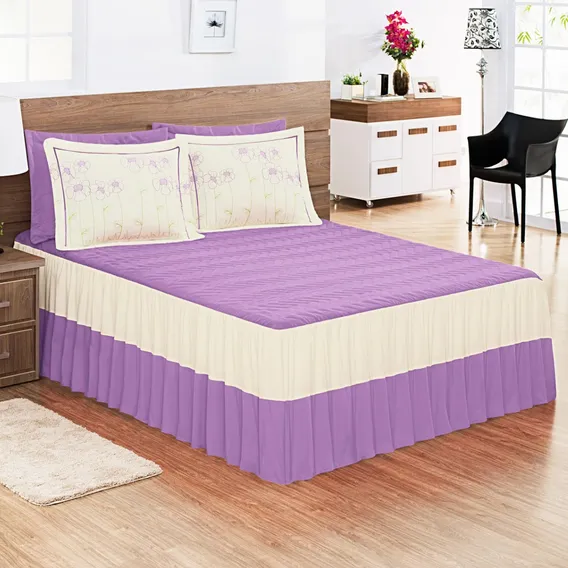 Colcha Barbara Casal Queen 3 Peças Texfine Premium Bordado Lilás/palha Foto 1