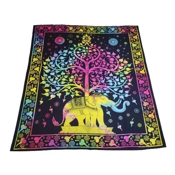 Colcha Casal Indiana Elefante Painel Preto Queen 2,30x2,10 Foto 1