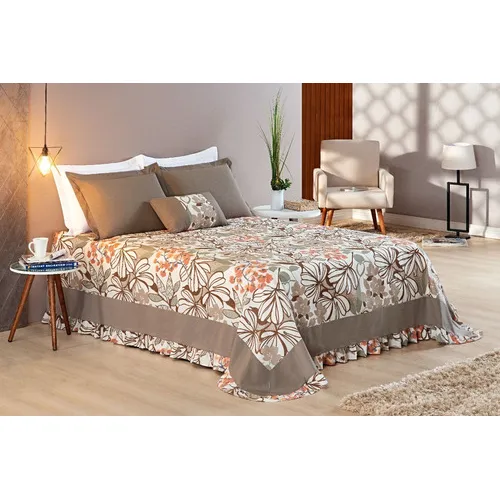 Colcha Casal Queen Kit Cobre Leito 5 Pçs 180 Fios Cor Camafeu Foto 1