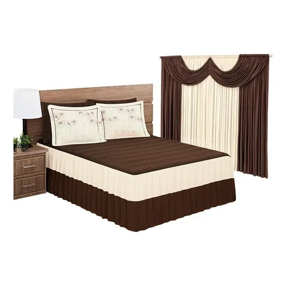 Colcha Cobre Leito Casal King + Cortina Cor Tabaco Foto 1