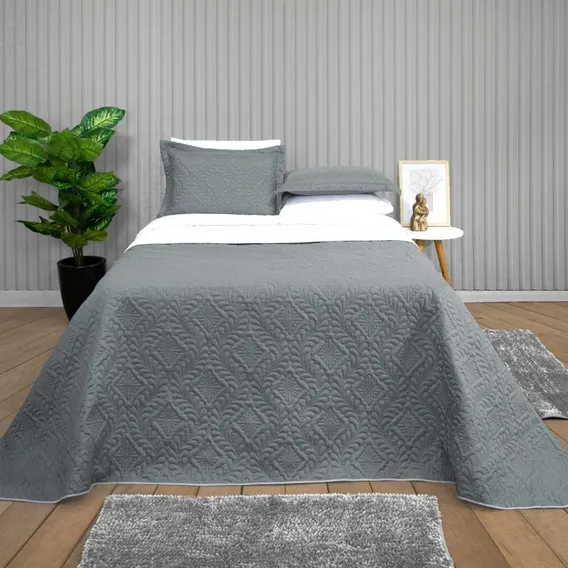 Colcha Cobre Leito Dupla Face Cama Queen Matelado Elegante Cor Cobre Leito Queen Cinza Foto 1