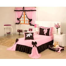Colcha E Cortina Infantil Para Menina Meg 04 Peças Cor Rosa Liso Foto mini 1