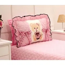 Colcha E Cortina Para Menina Infantil Ursinha 4 Peças Rosa Foto mini 2