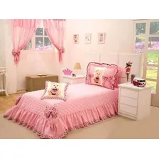 Colcha E Cortina Para Menina Infantil Ursinha 4 Peças Rosa Foto mini 1