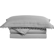Colcha Pompom Queen Cinza 240x260 Camesa Foto  mini 1